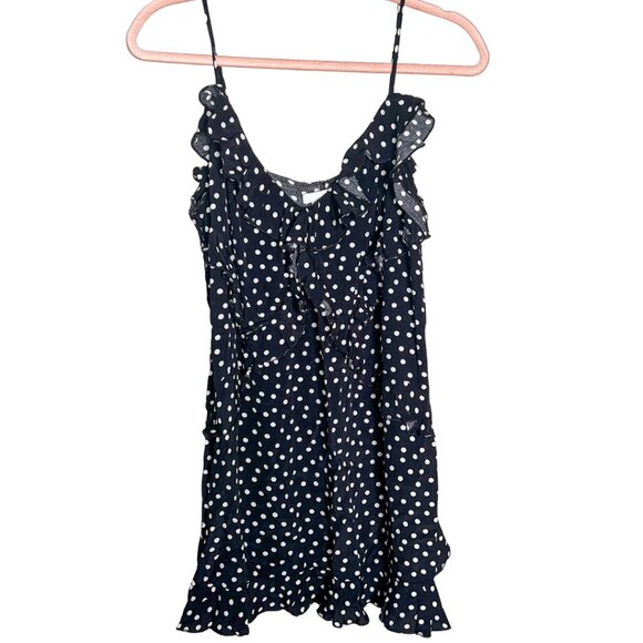 H&M Black Polka Dot Flounce Detail Mini Dress M - Picture 2 of 6